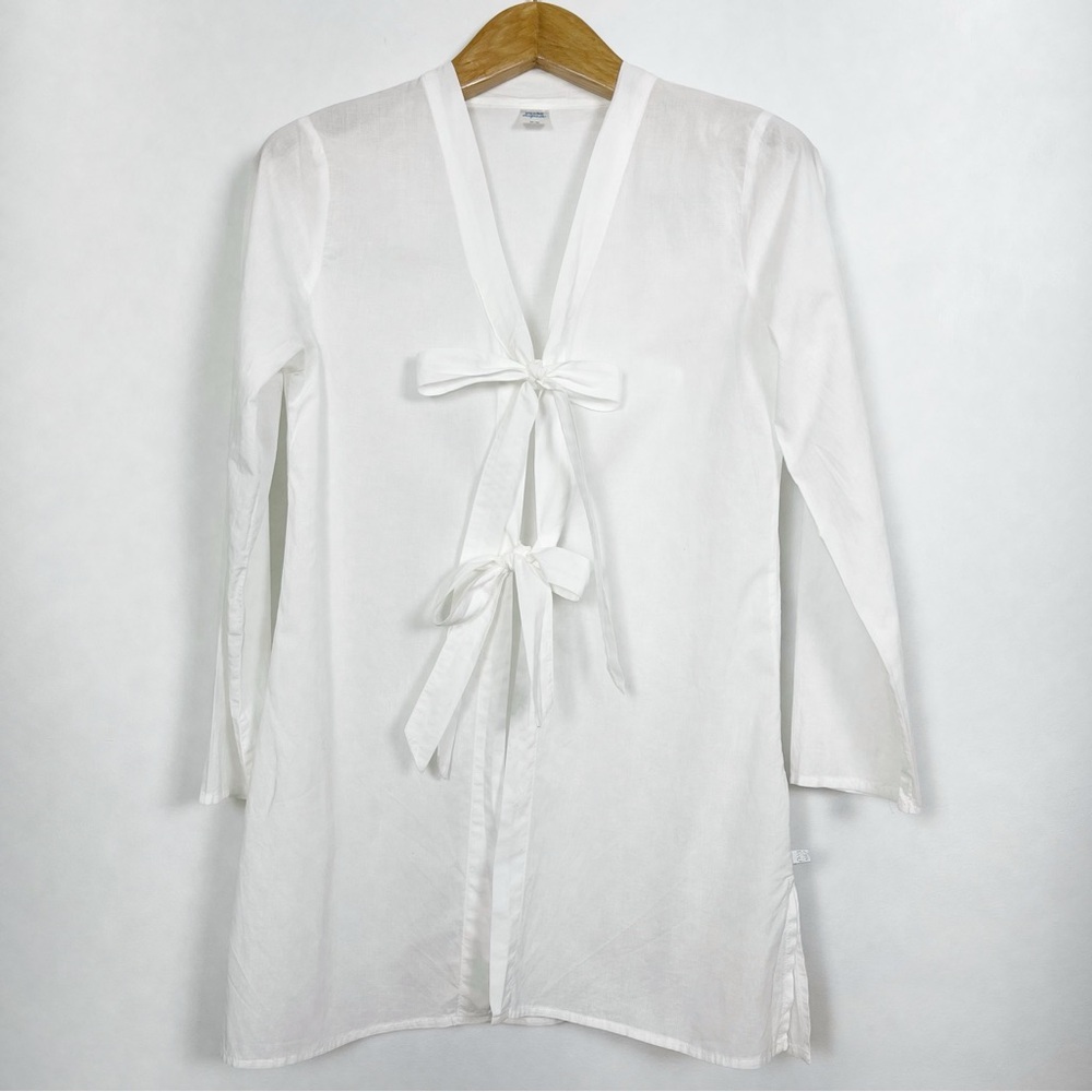 La Vie En Rose White Swim‎ Coverup with Front Tie Closure Size Medium Cotton